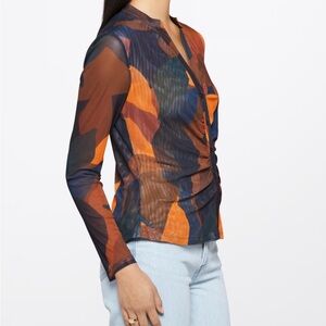 Rylee full Button-Front mesh Blouse in Rust & Navy, stitch fix